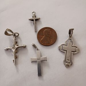 4 Vintage Cross Pendants, 3 Silver